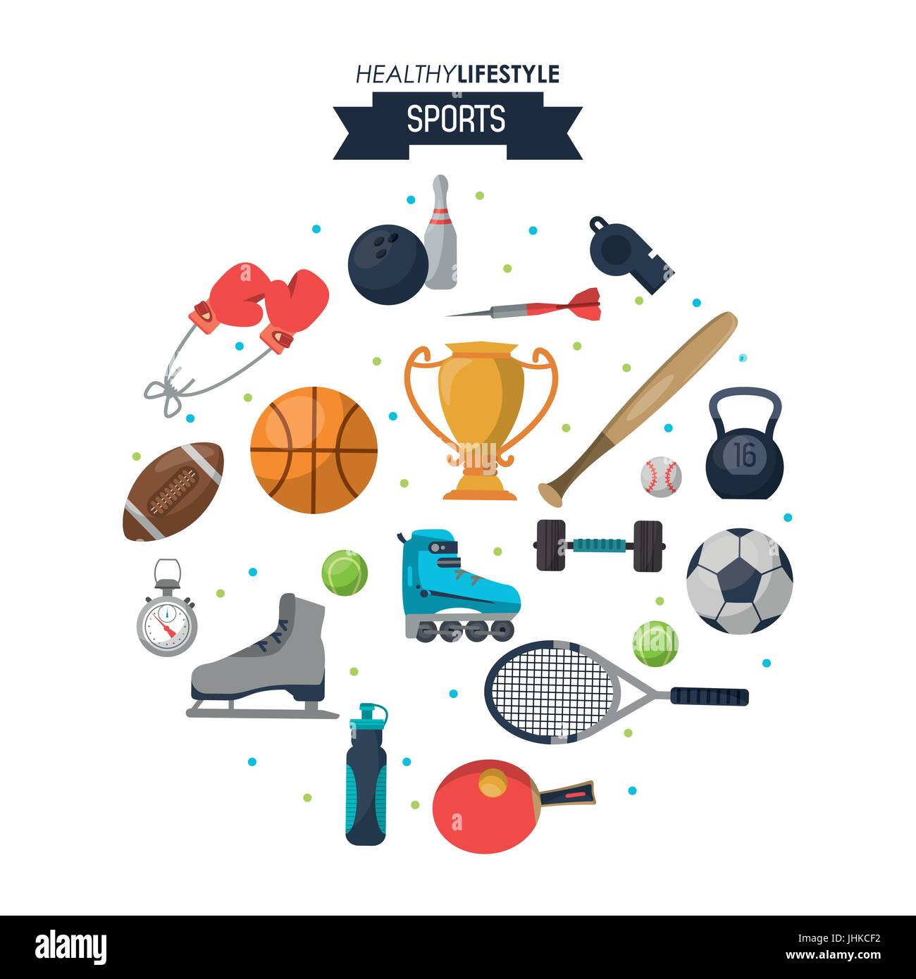 white background poster of healthy lifestyle sports with sports Stock