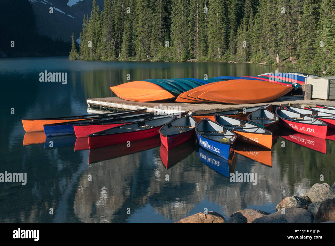 Canoes On Moraine Lake Banff National Park Canada Stock Photo Alamy