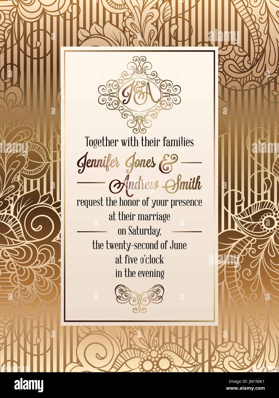 Vintage Baroque Style Wedding Invitation Card Template Elegant