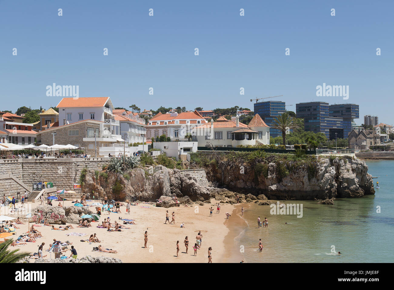 Beach In The Coastal Town Of Cascais Portugal Stock Photo Alamy