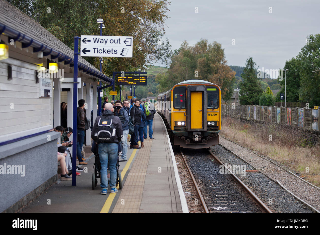 The 1634 Oxenholme - Windermere Northern Rail sprinter train arrives at Windermere