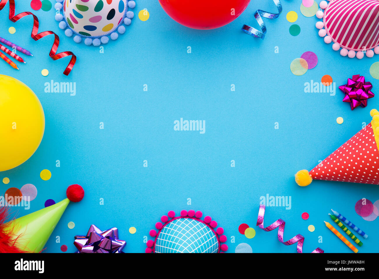 Birthday Party Background With Party Hats And Streamers Stock