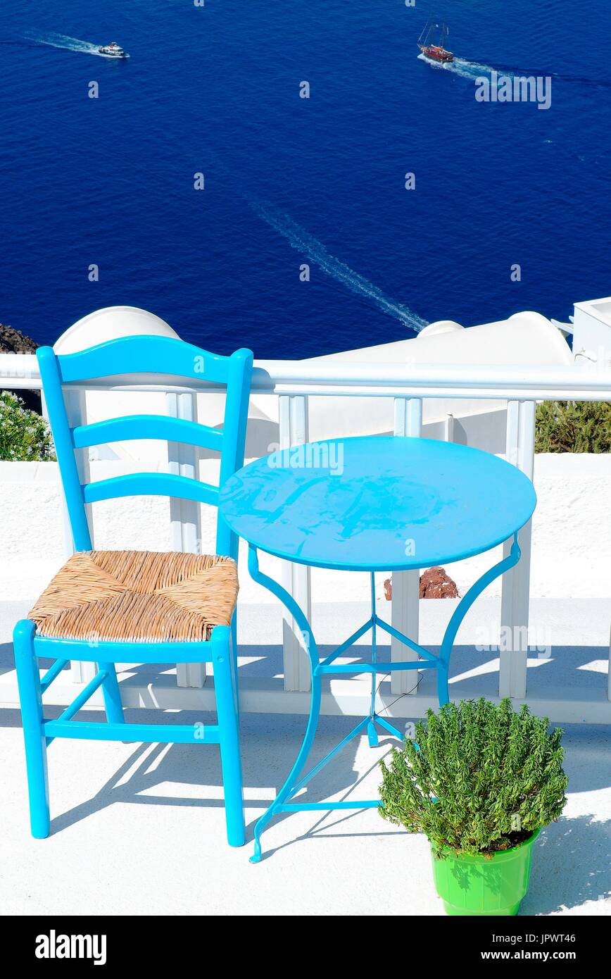 Table And Chair And Aegean Sea In Background Greek