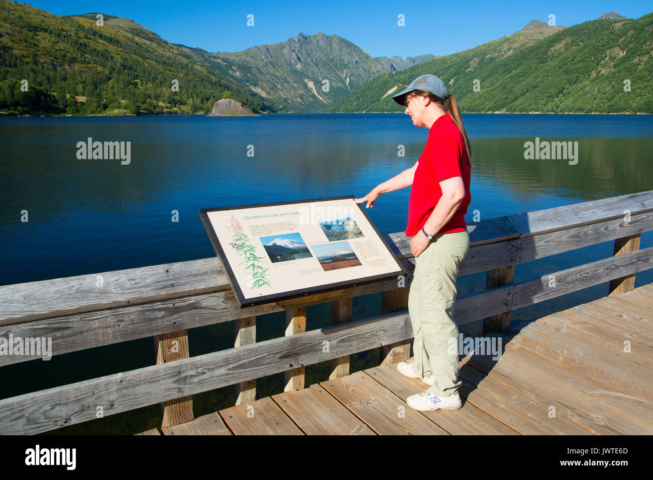 Coldwater Lake With Interpretive Board Spirit Lake Memorial Highway