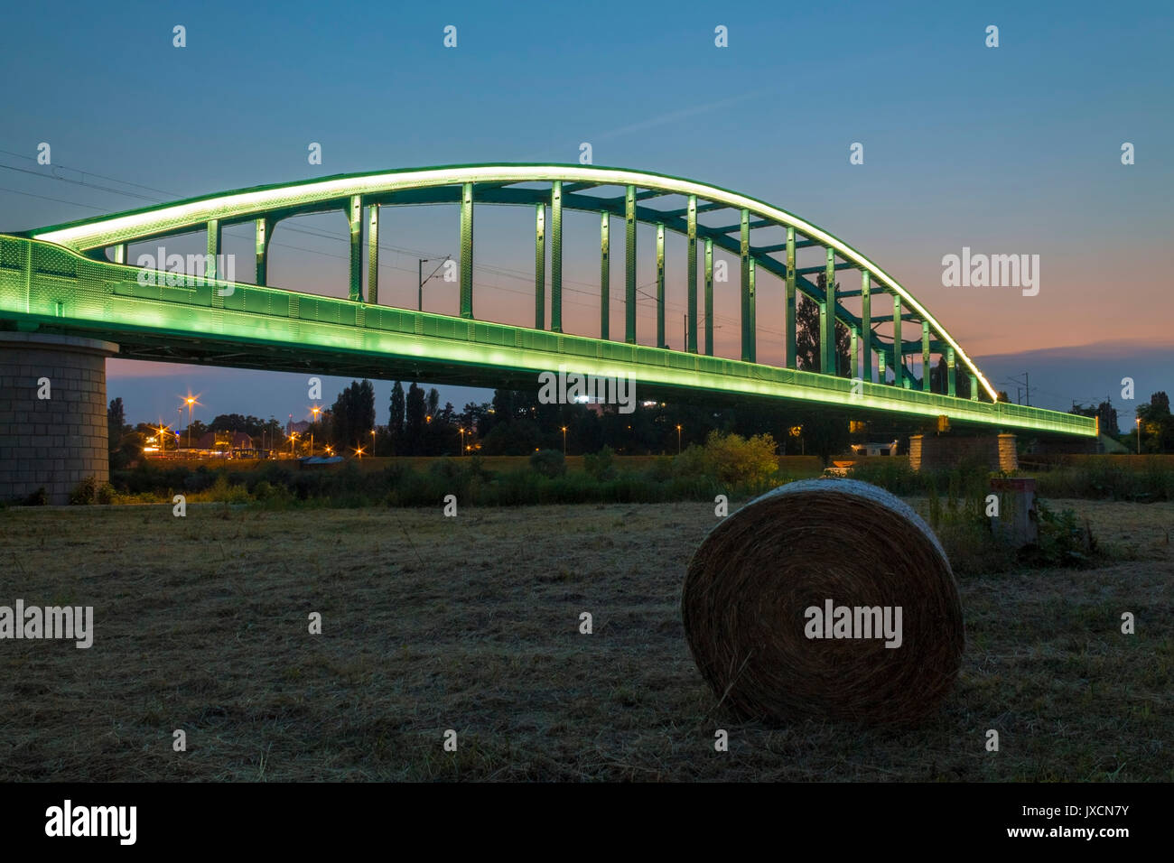 Illuminated Train Bridge Over River Sava In Zagreb Stock Photo Alamy