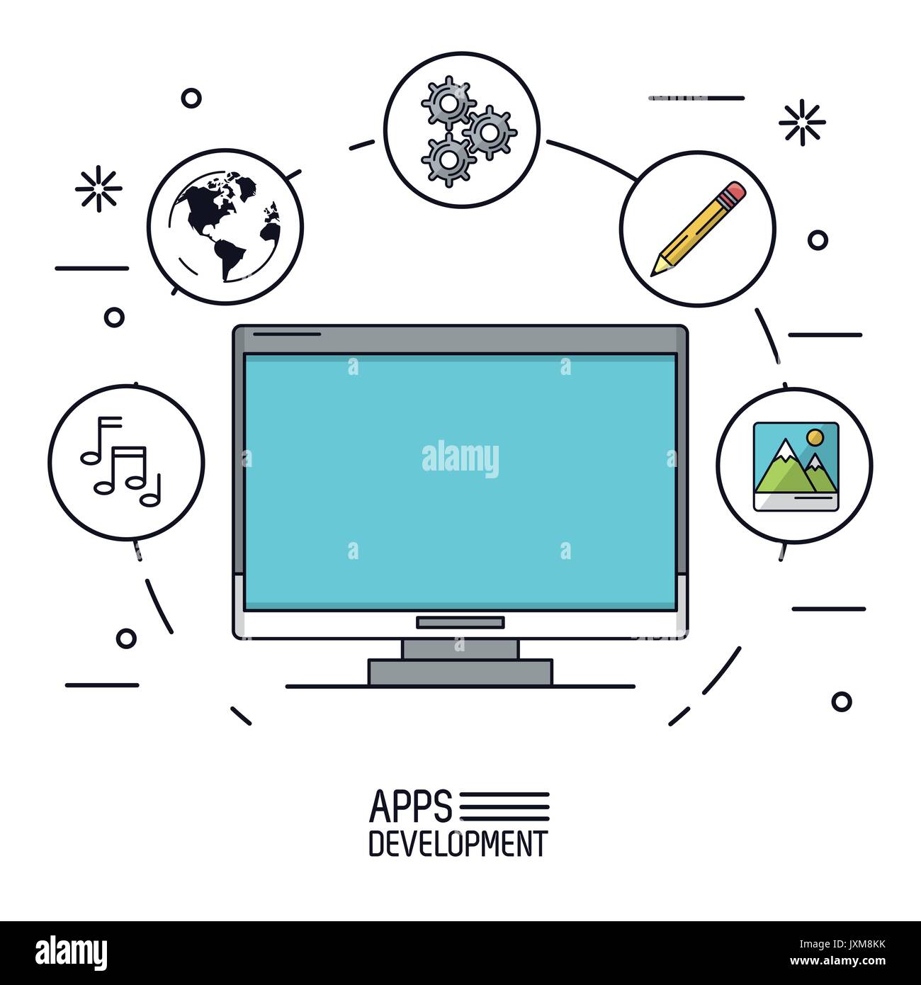 White Background Poster Of Apps Development With Desktop Computer