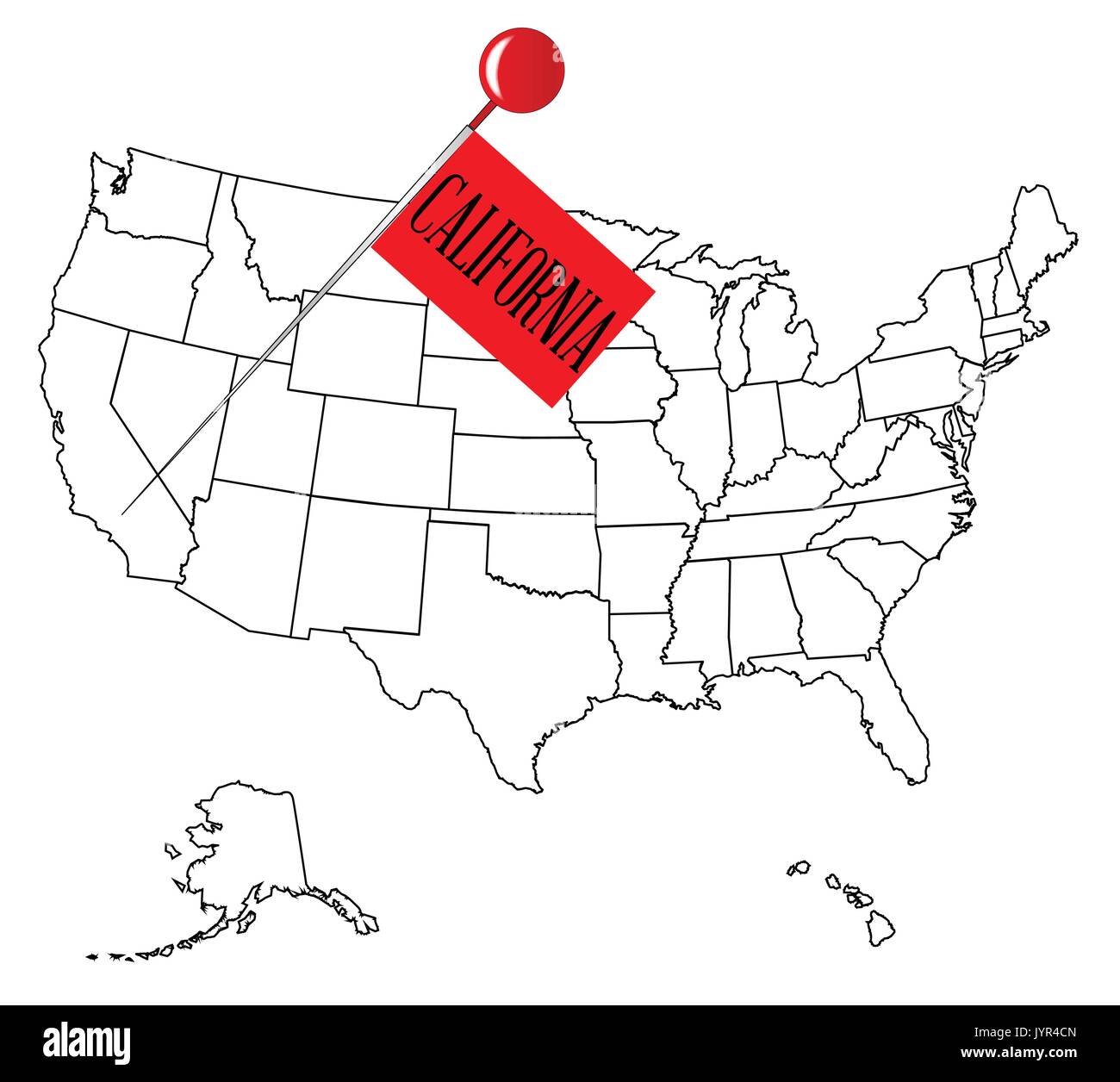 An Outline Map Of USA With A Knob Pin In The State California An Outline Map Of USA With A Knob Pin In The State California