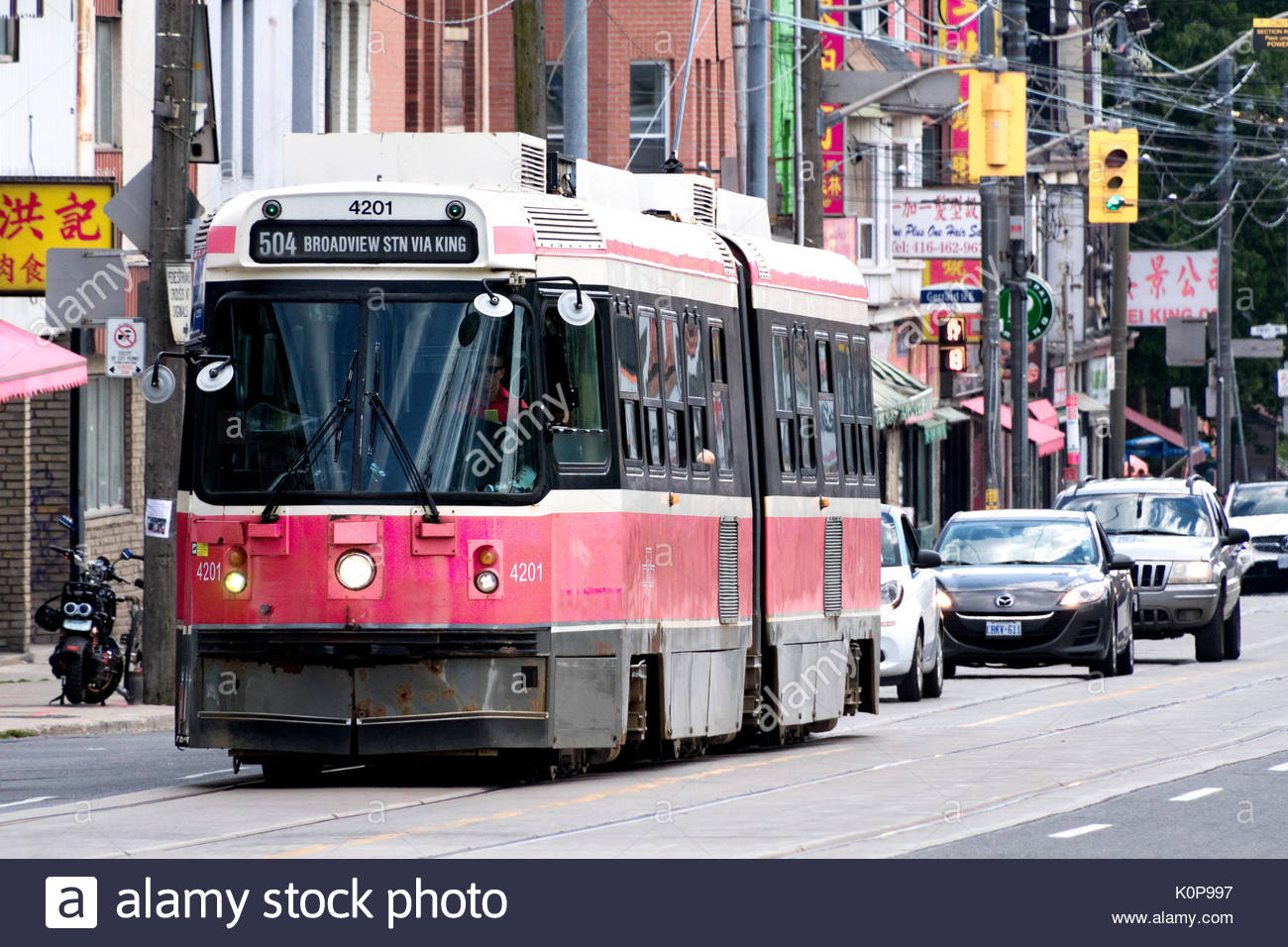 Old vintage Bombardier streetcar in Broadview street. The iconic Stock