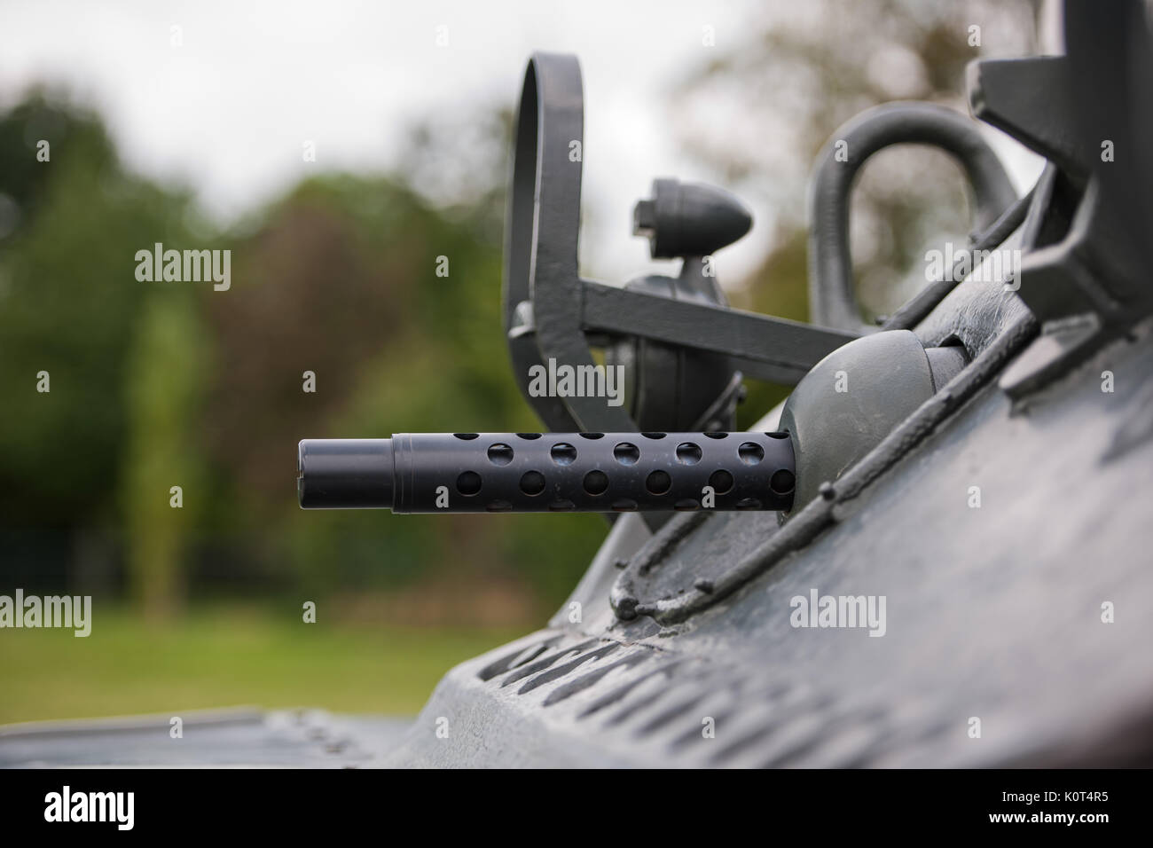on board machine gun in the front armor of a m4 sherman tank from