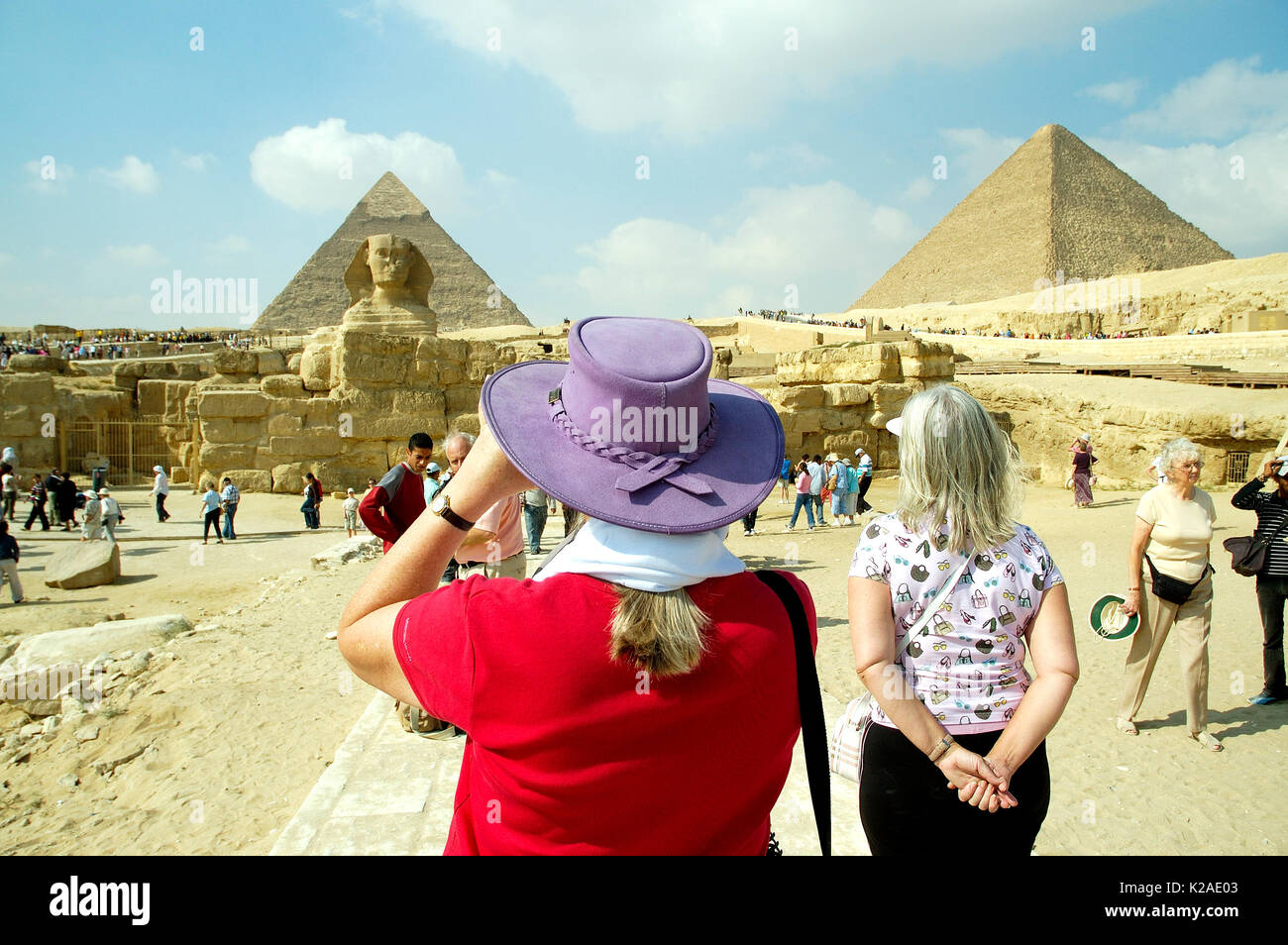 Tourists Facing The Pyramid Of Khafre Chephren And The Sphinx A