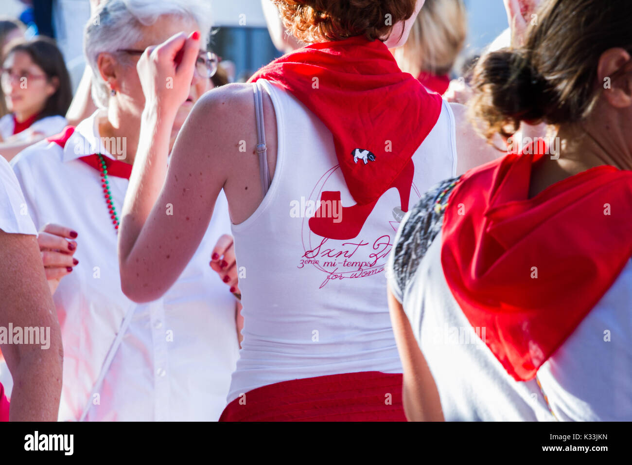 bayonne france july31 unknown people dresses in traditional red
