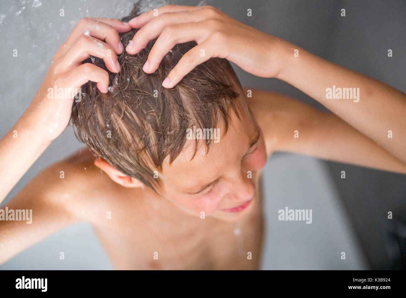 Asian boy shower