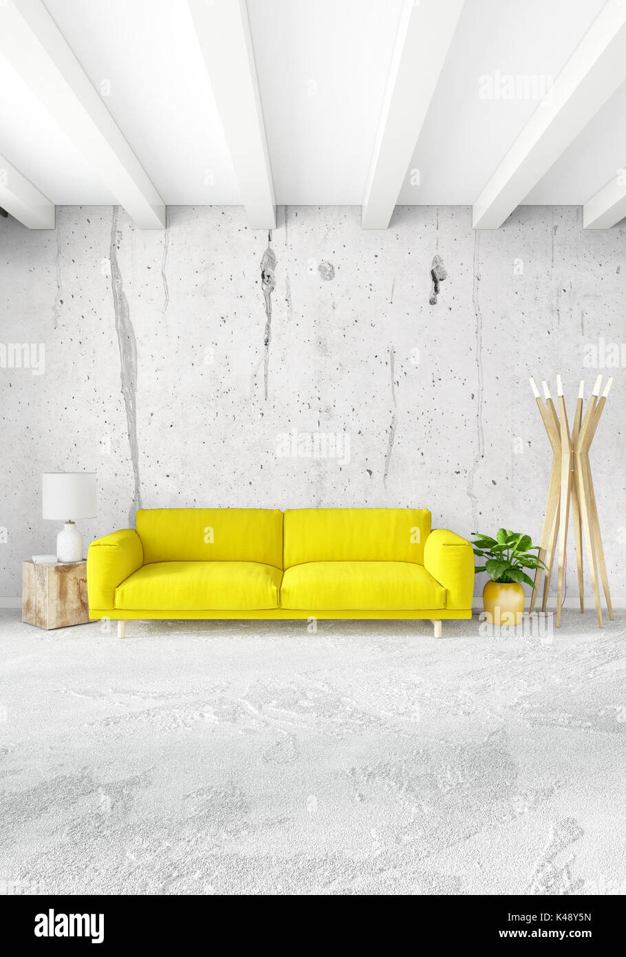 Modern loft interior bedroom or living room with eclectic wall with space 3d rendering