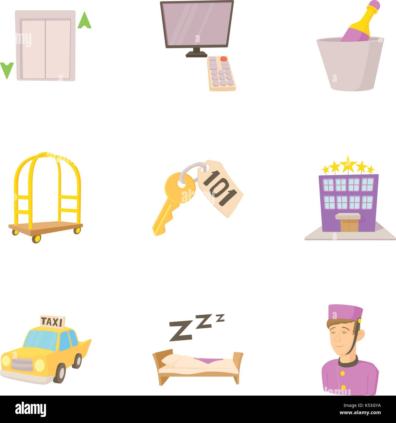 Hostel Service Icons Set Cartoon Style Stock Vector Image Art Alamy