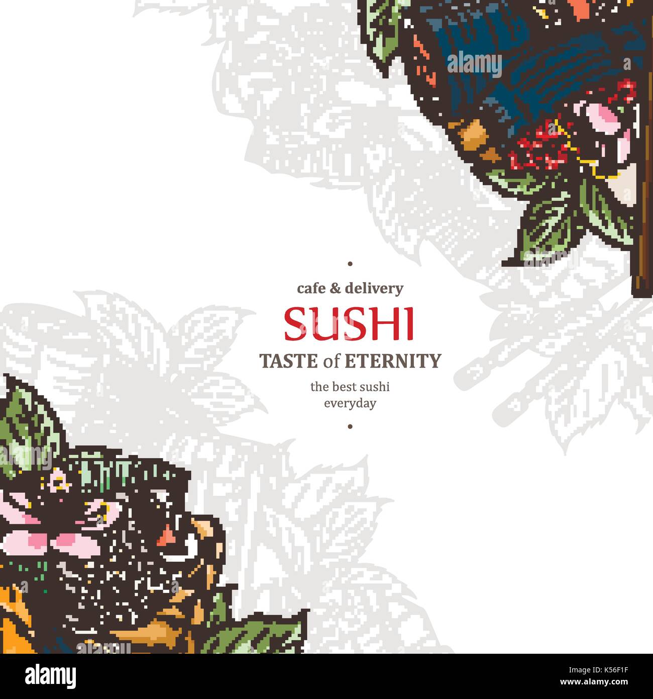 doodle sushi restaurant menu design template engrave asian food