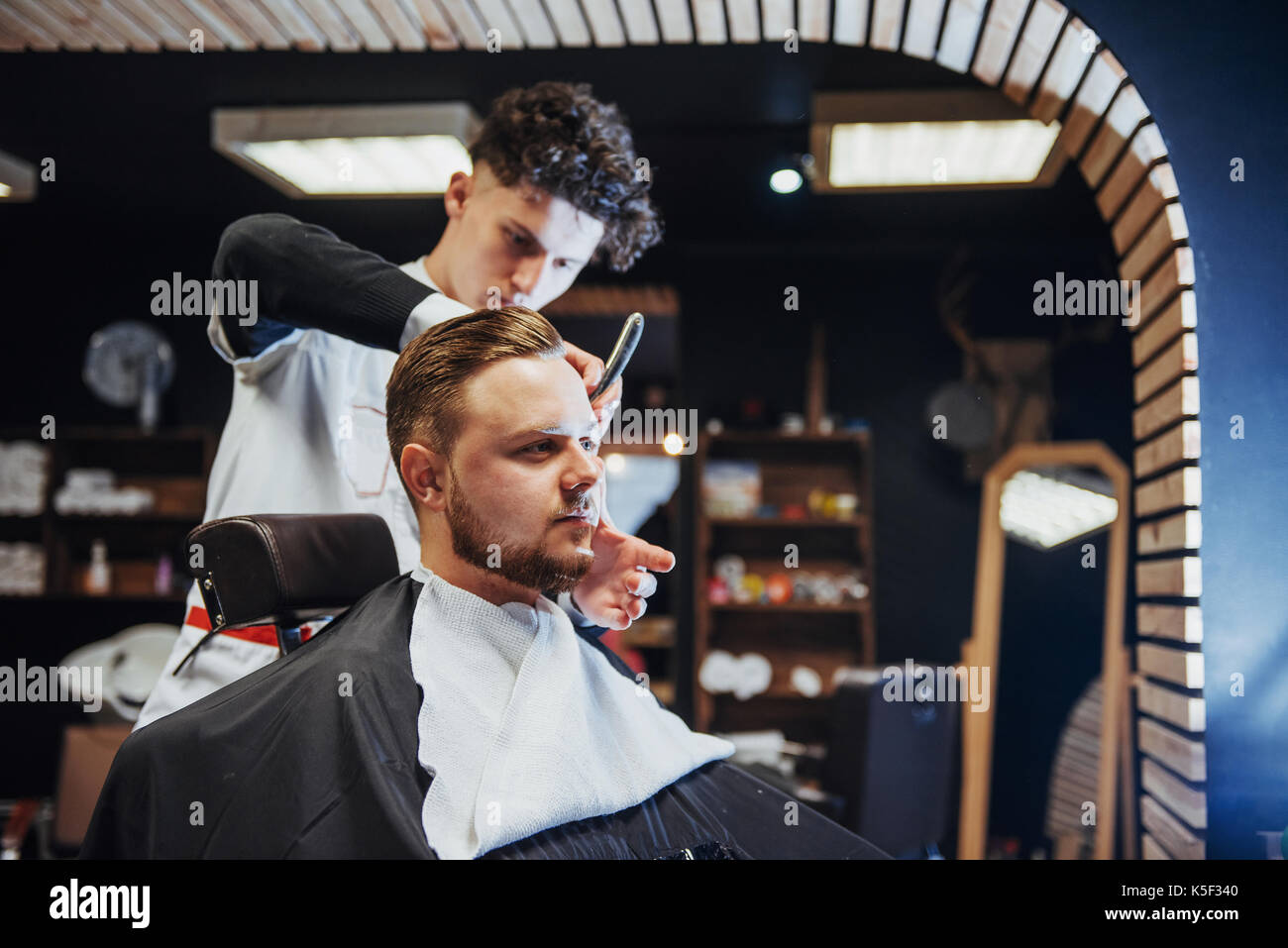 Man Hairdresser Doing Haircut Beard Adult Men In The Mens Hair