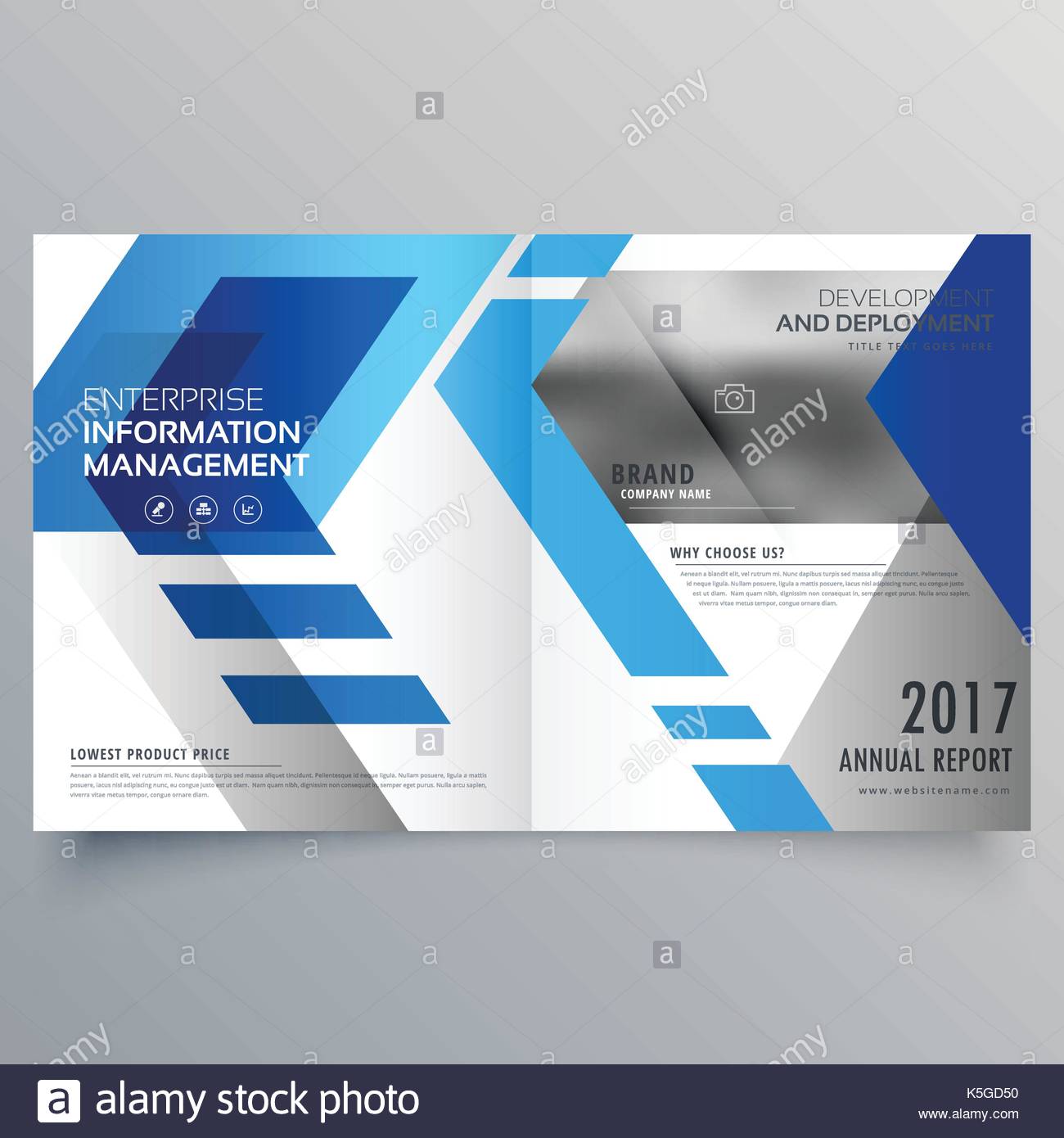 elegant blue bifold brochure design template or magazine cover