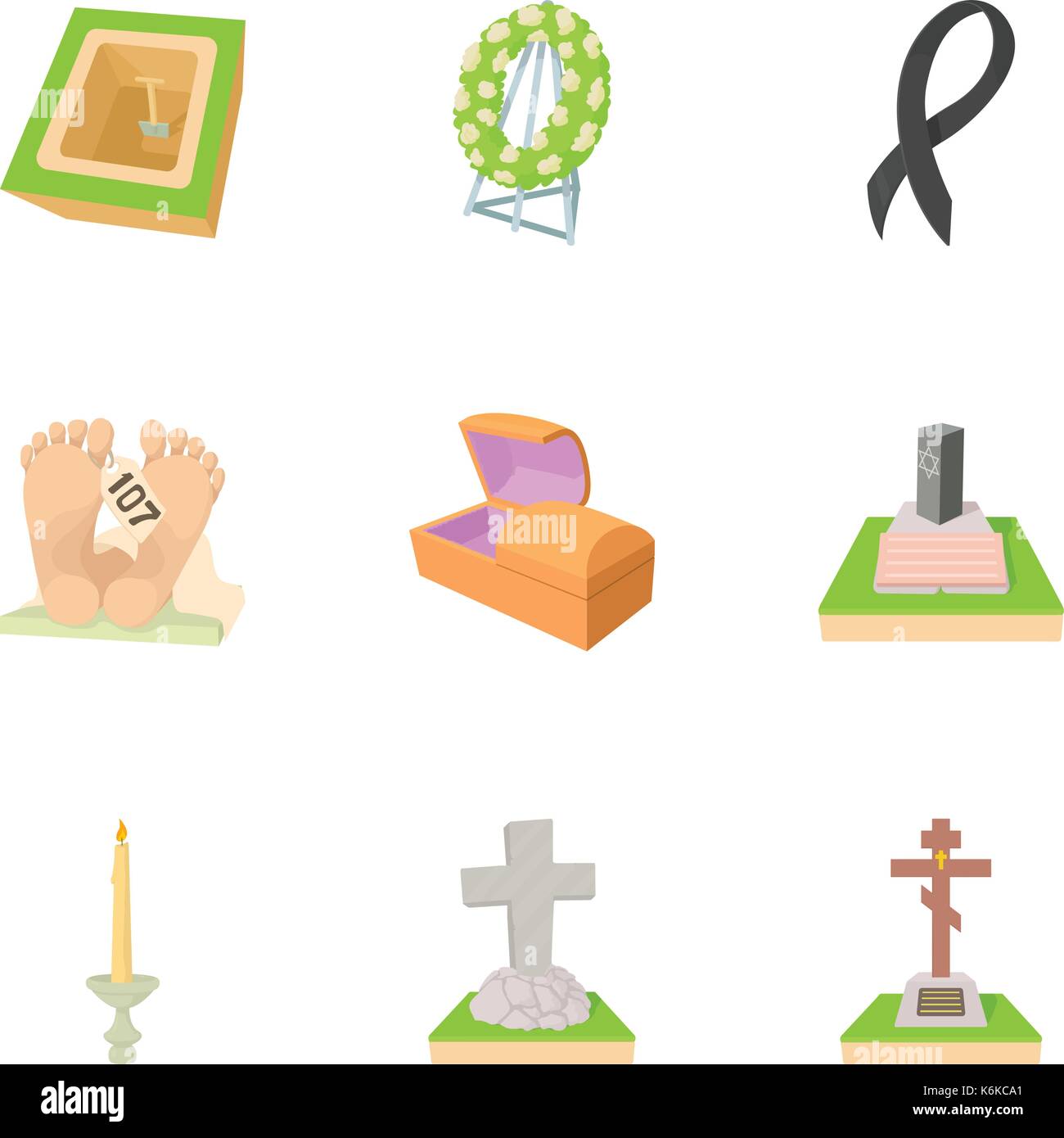 Cemetery icons set, cartoon style Stock Vector Art & Illustration