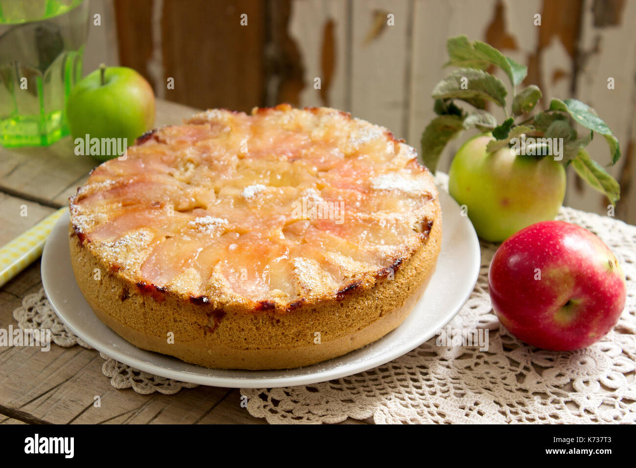 Apple Pie And Apples On A Wooden Table Rustic Style Selective Focus Apple Pie And Apples On A Wooden Table Rustic Style Selective Focus