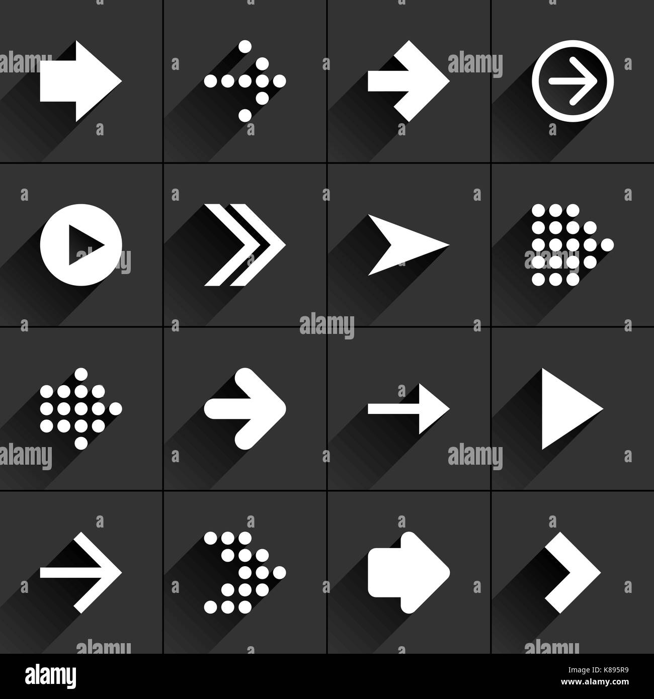 16 Arrow Flat Icon With Black Long Shadow White Sign On Dark Gray