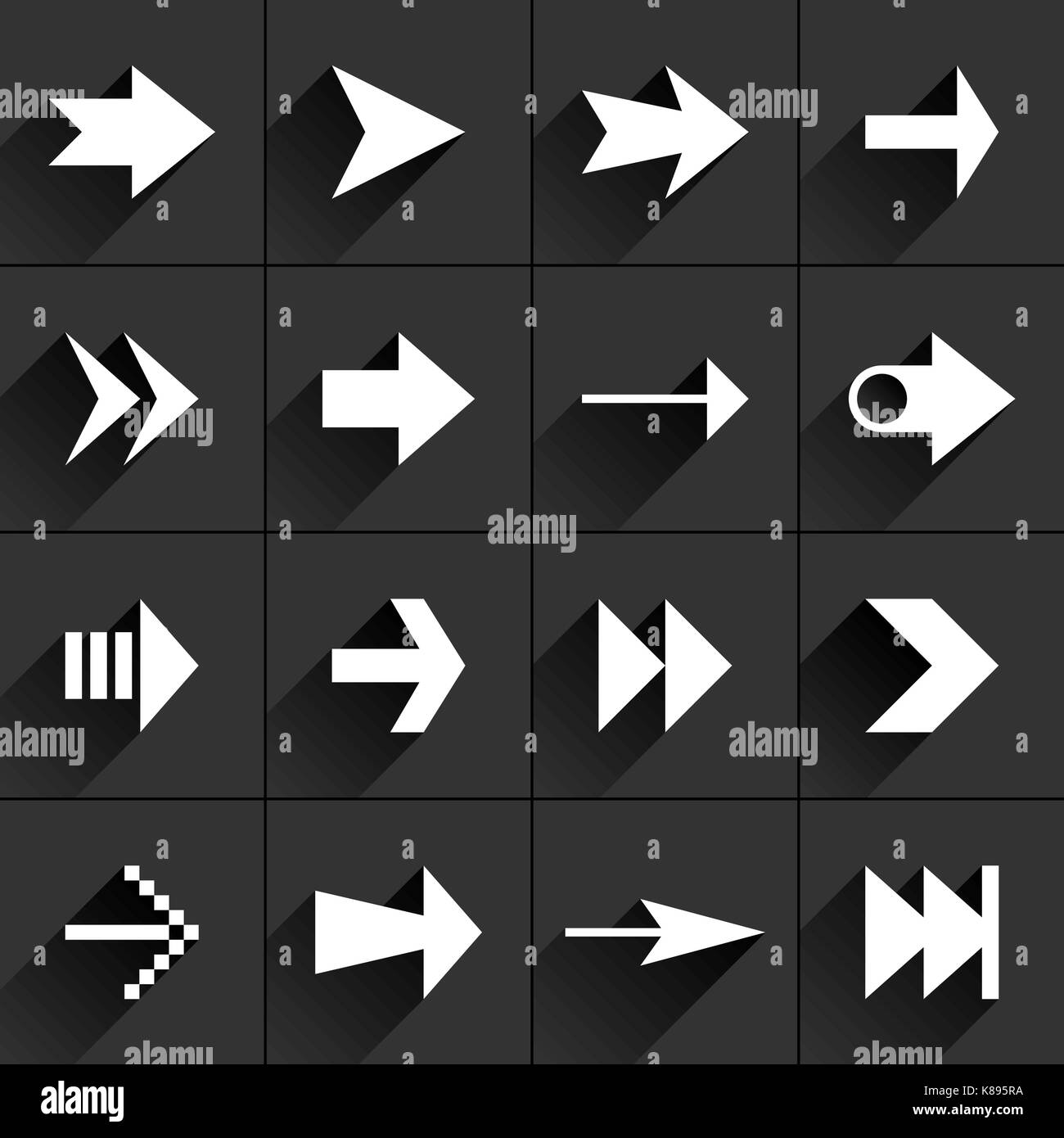 16 Arrow Flat Icon With Black Long Shadow White Sign On Dark Gray