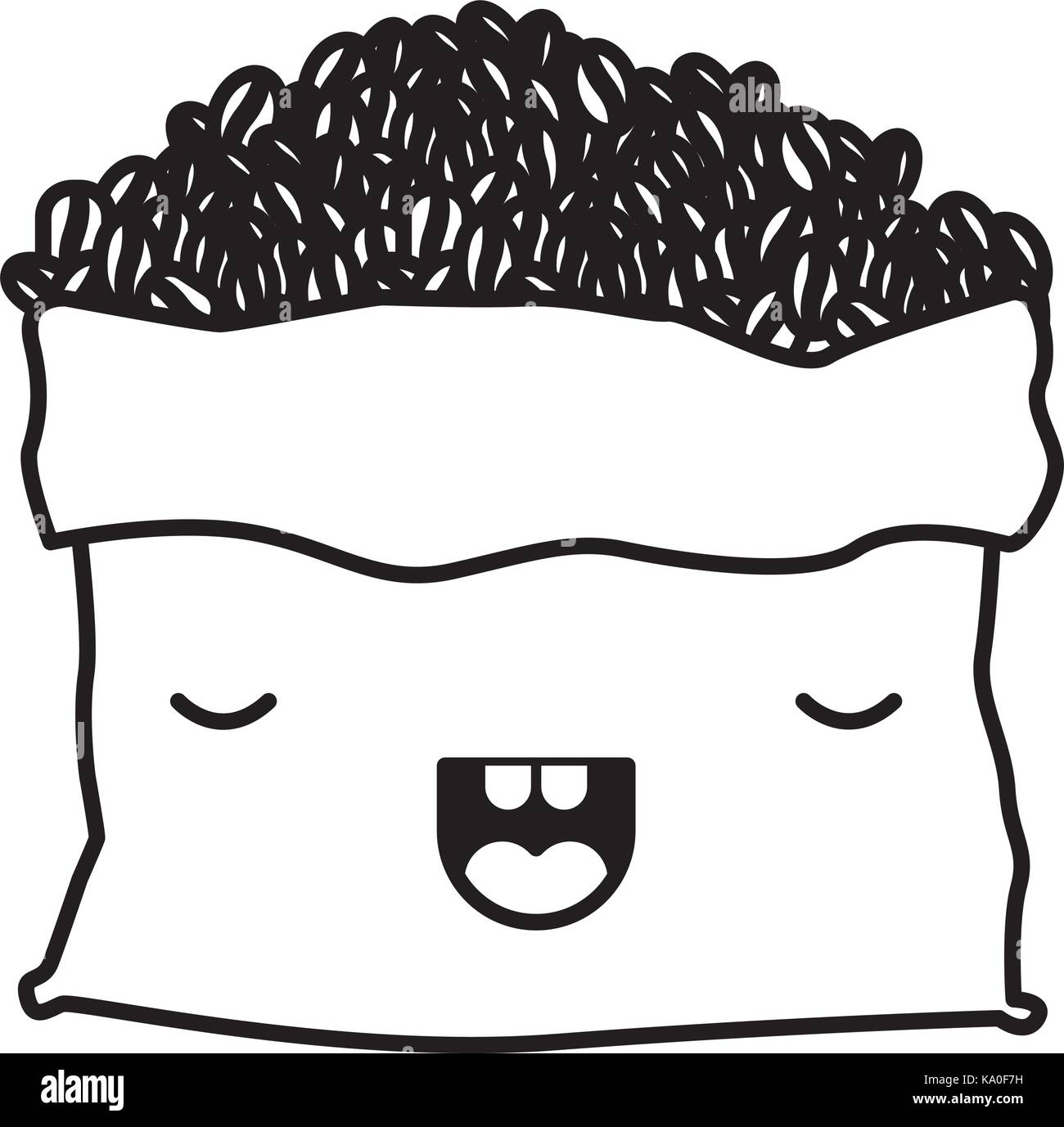 Bag With Coffee Beans Monochrome Kawaii Silhouette Bag With Coffee Beans Monochrome Kawaii Silhouette