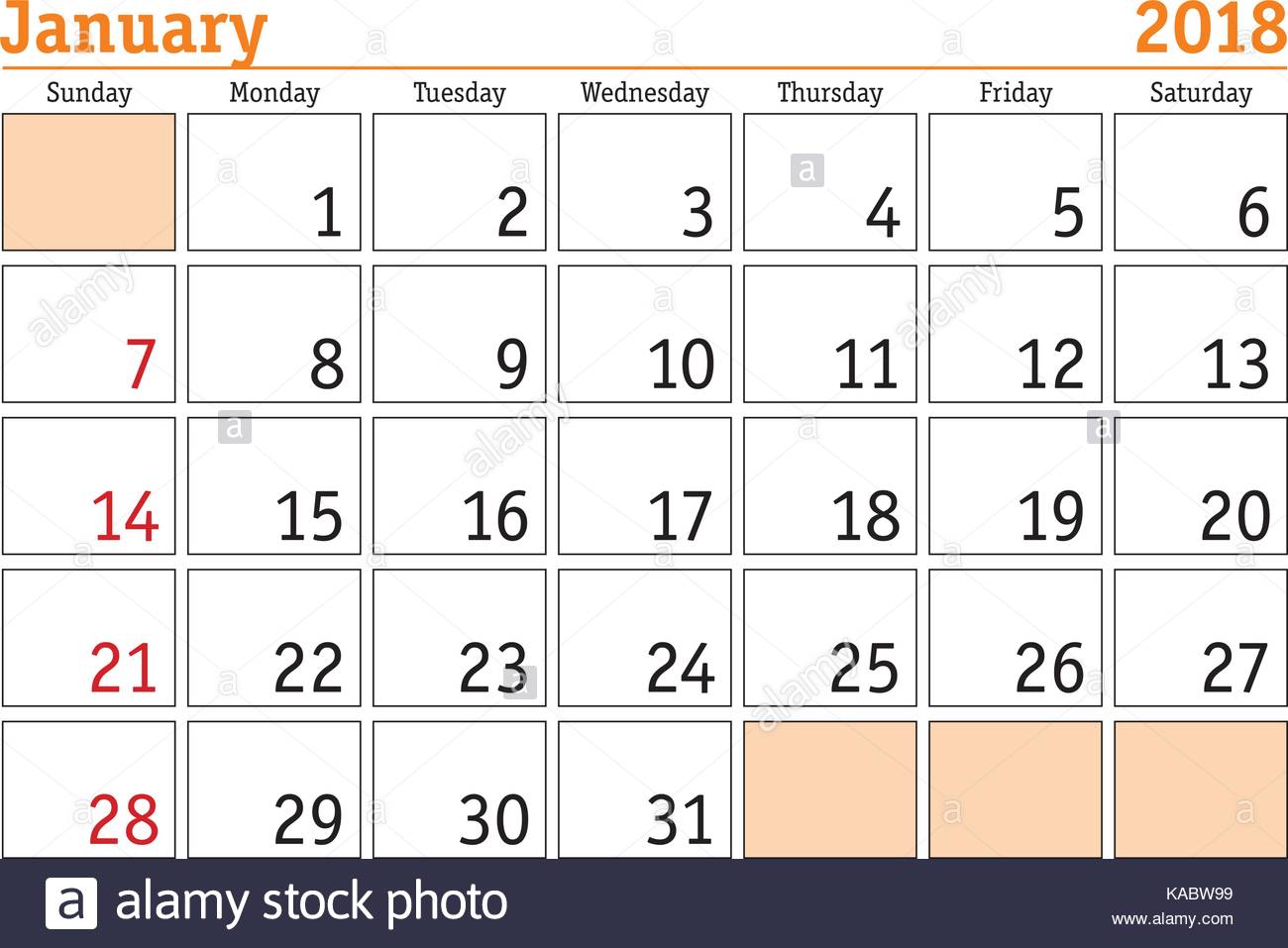 monday through sunday calendar 2018