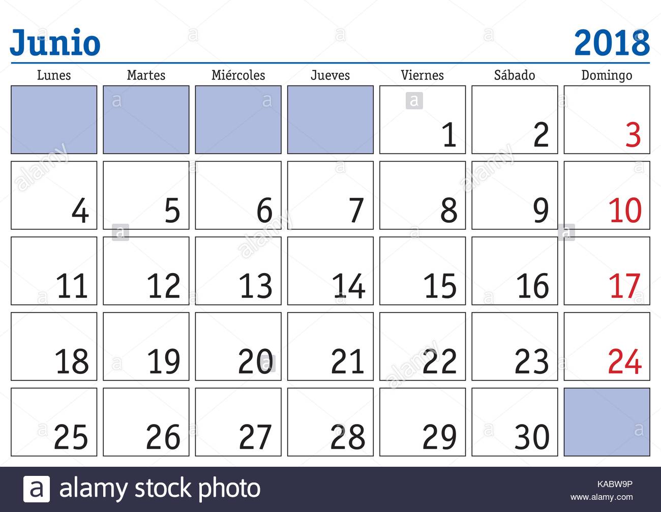 june month in a year 2018 wall calendar in spanish junio 2018 stock june month calendar