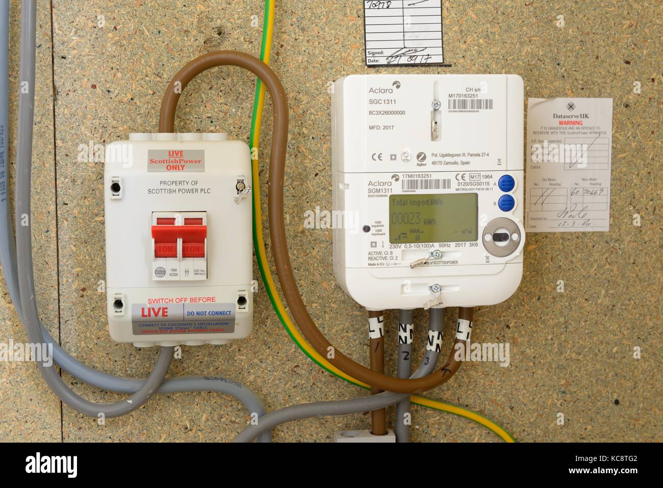 Aclara SGC 1311 smart energy LCD display meter technology installation in a Scottish home, Scotland, UK