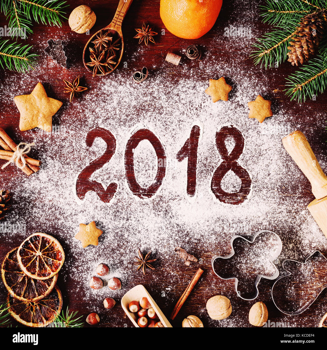 new year cookies 2018 new year or 2018 written on flour new year cookies 2018 new year or 2018 written on flour