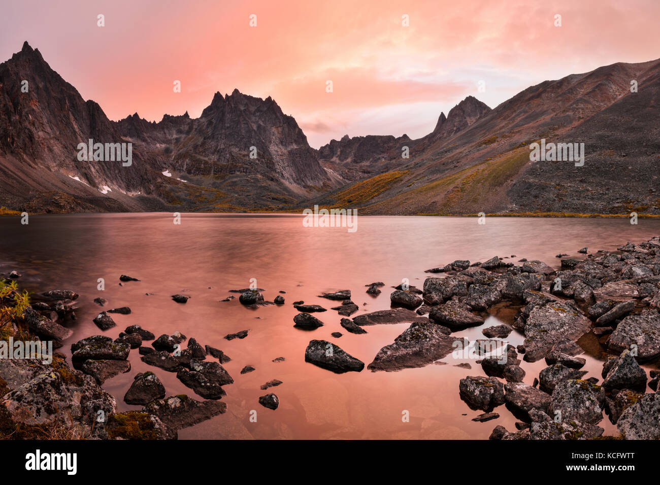 Sunset Grizzly Lake Tombstone Territorial Park Yukon Canada Stock