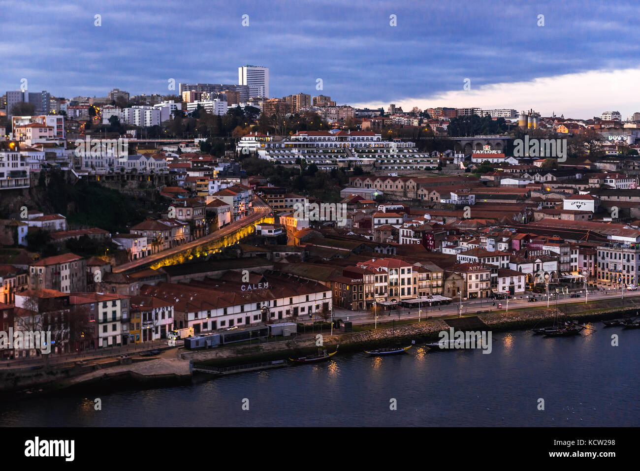 Aerial view on Port Wine cellars in Vila Nova de Gaia city from Porto