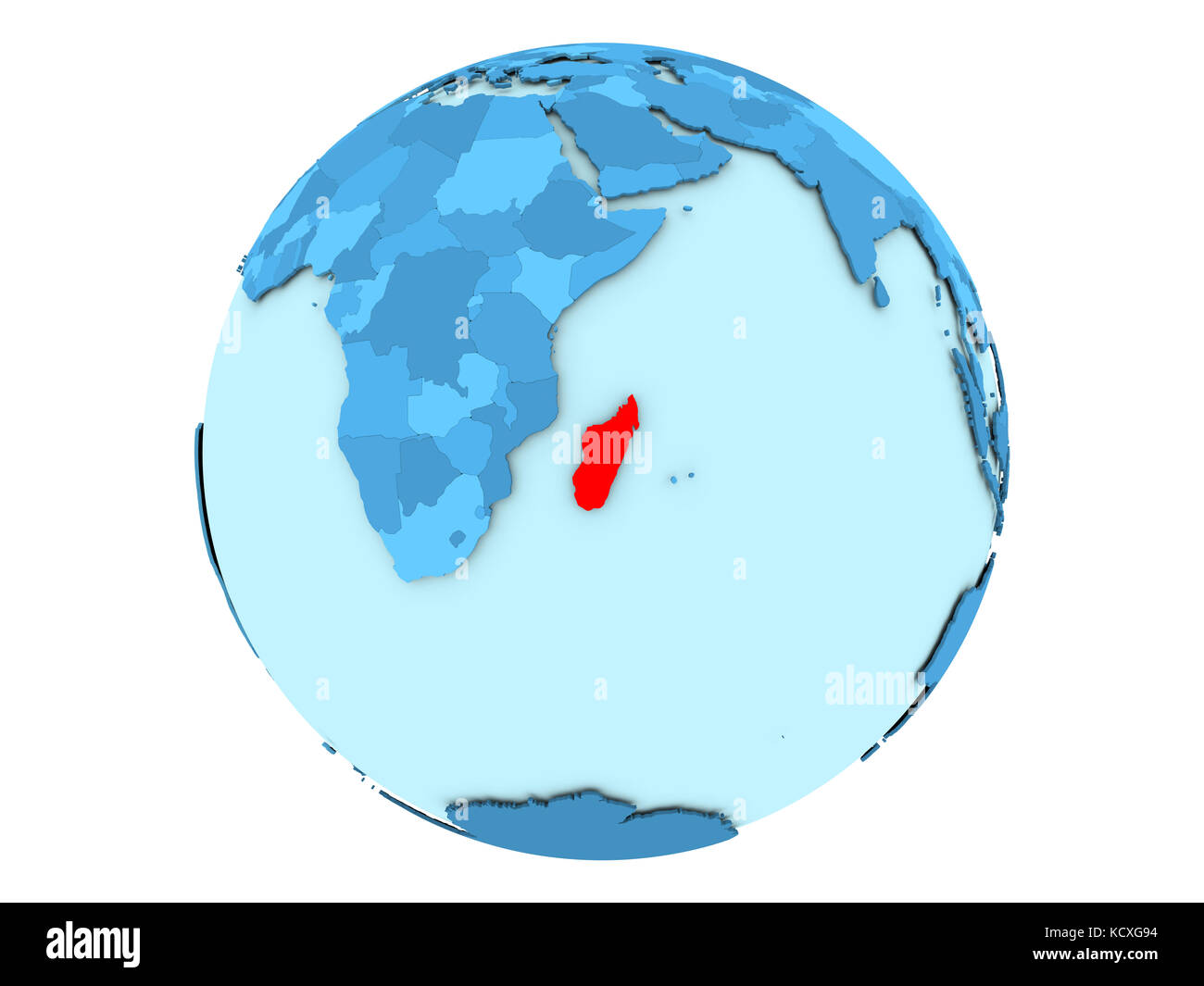 Madagascar Highlighted In Red On Blue Political Globe D Illustration