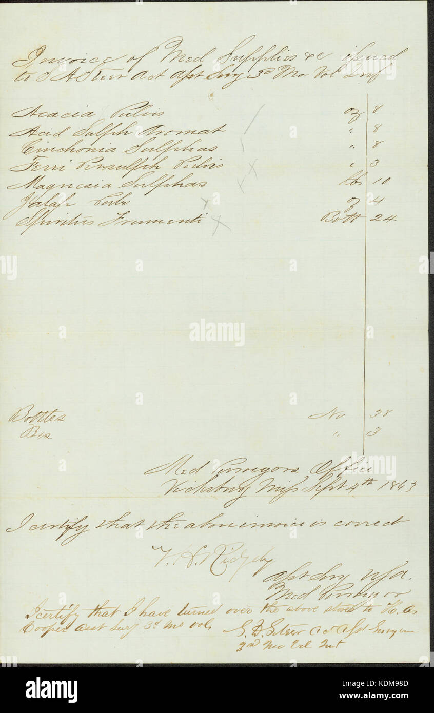 invoice of medical supplies signed t h ridgely assistant surgeon invoice usa