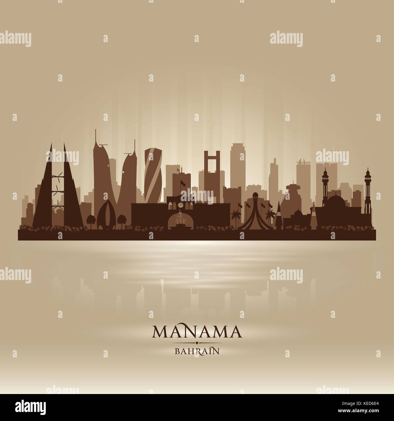 Manama Bahrain City Skyline Vector Silhouette Illustration Stock Vector