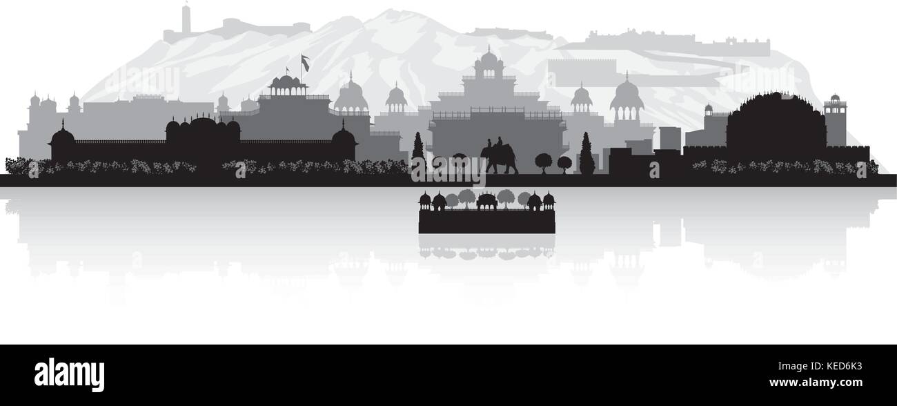 Jaipur India City Skyline Vector Silhouette Illustration Stock Vector