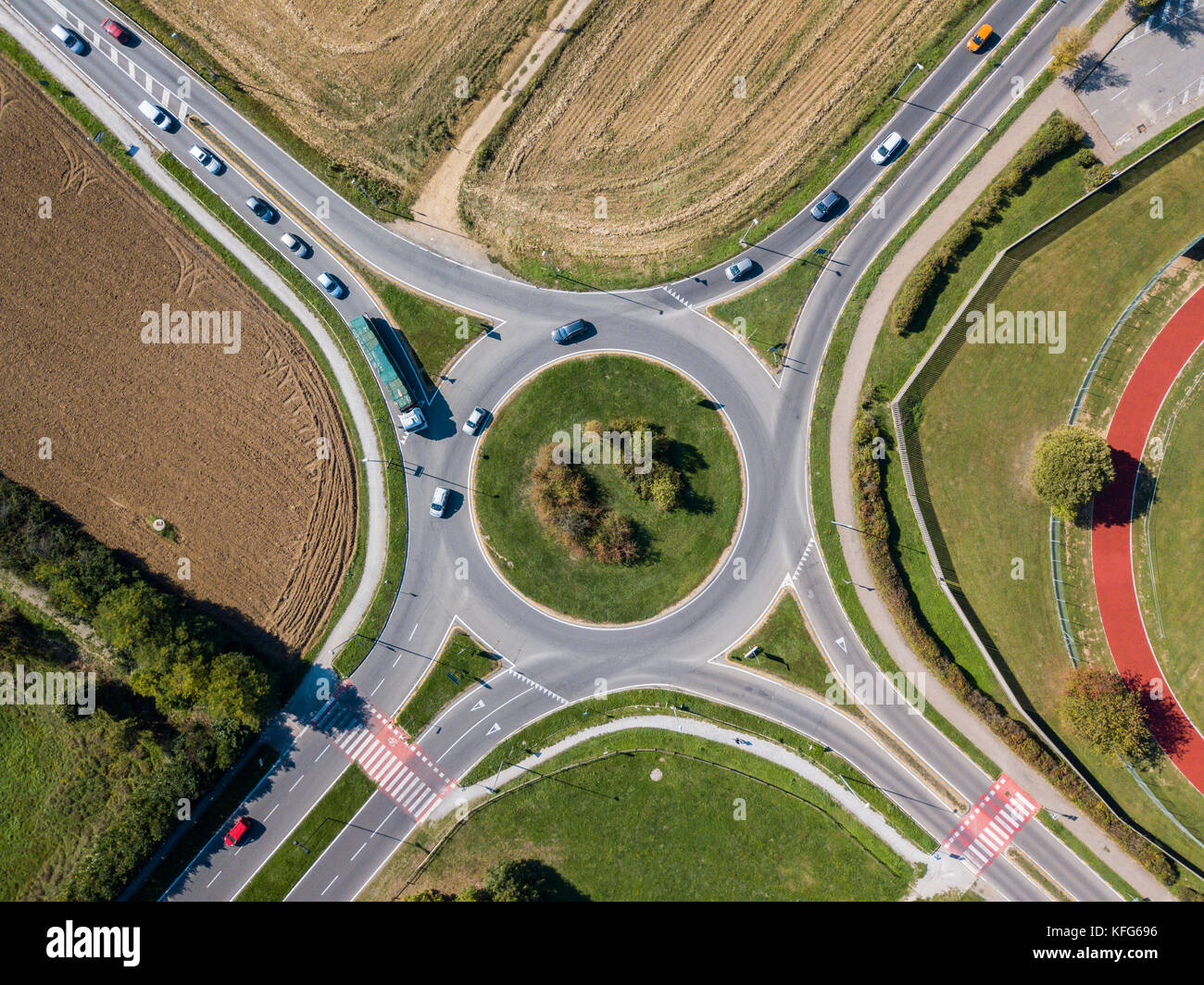 Aerial View Of A Roundabout And Vehicle Circulation Street Stock Photo