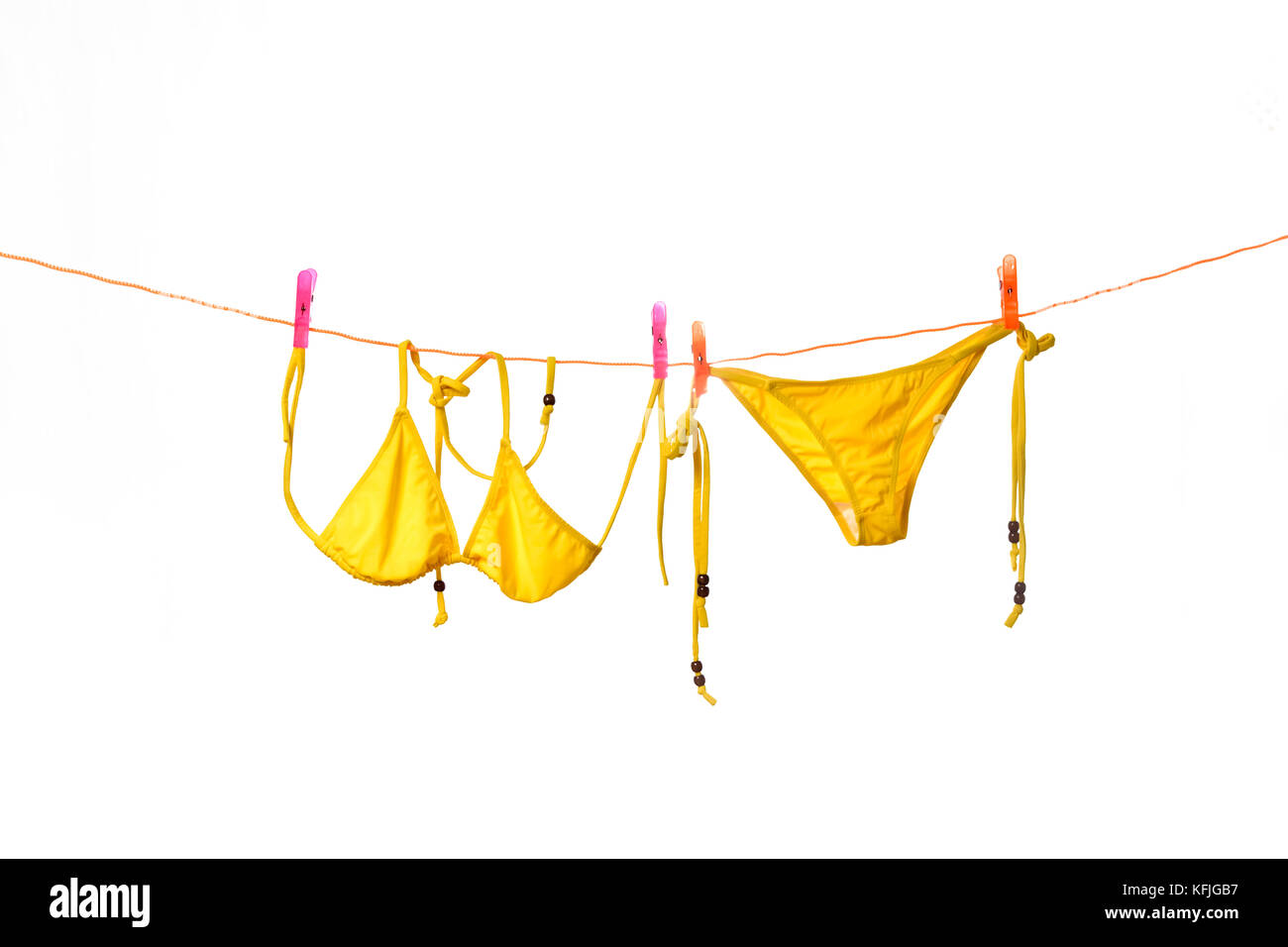 Bikini Hanging On Isolated White Background Stock Photo Alamy