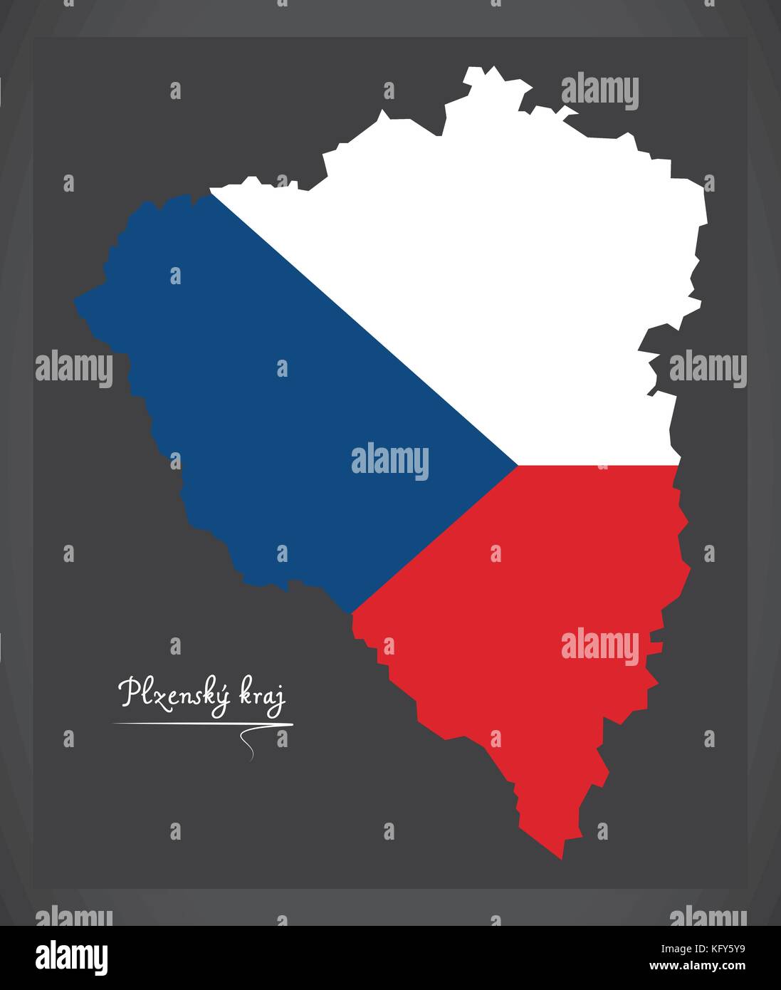 Plzensky Kraj Map Of The Czech Republic With National Flag Illustration