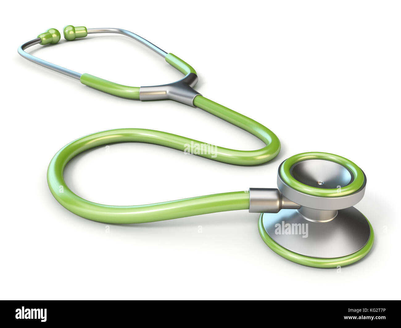 Green medical stethoscope 3D render illustration isolated on white