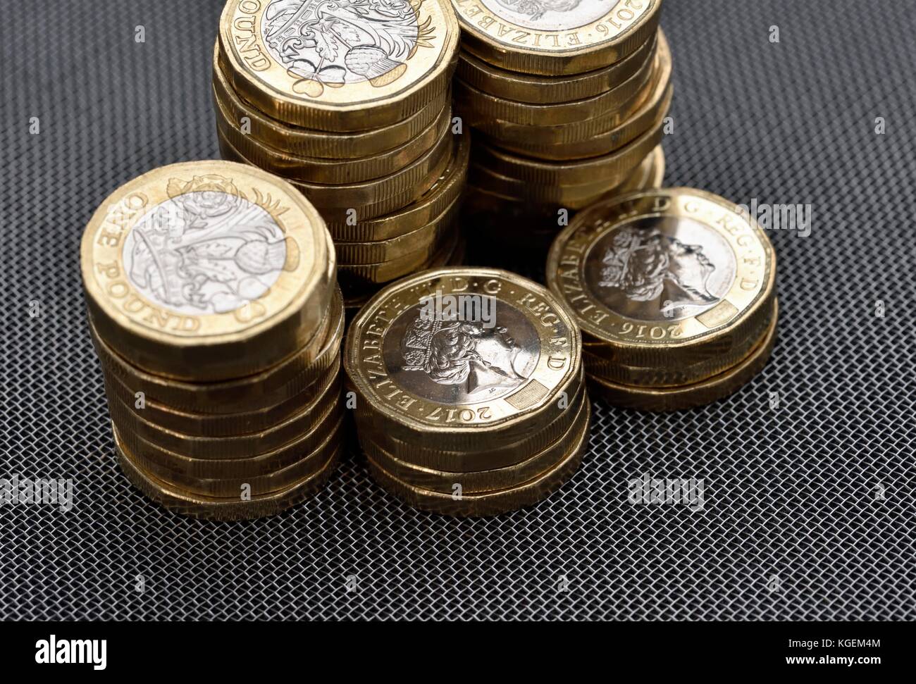 One pound coin coins stack stacks Stock Photo, Royalty ...