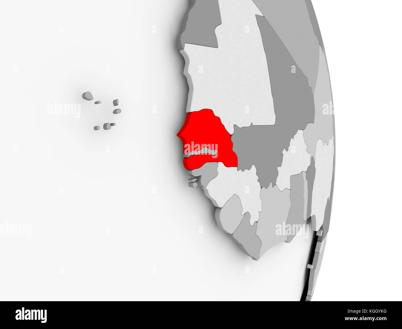 Senegal Highlighted In Red On Grey Political Globe D Illustration