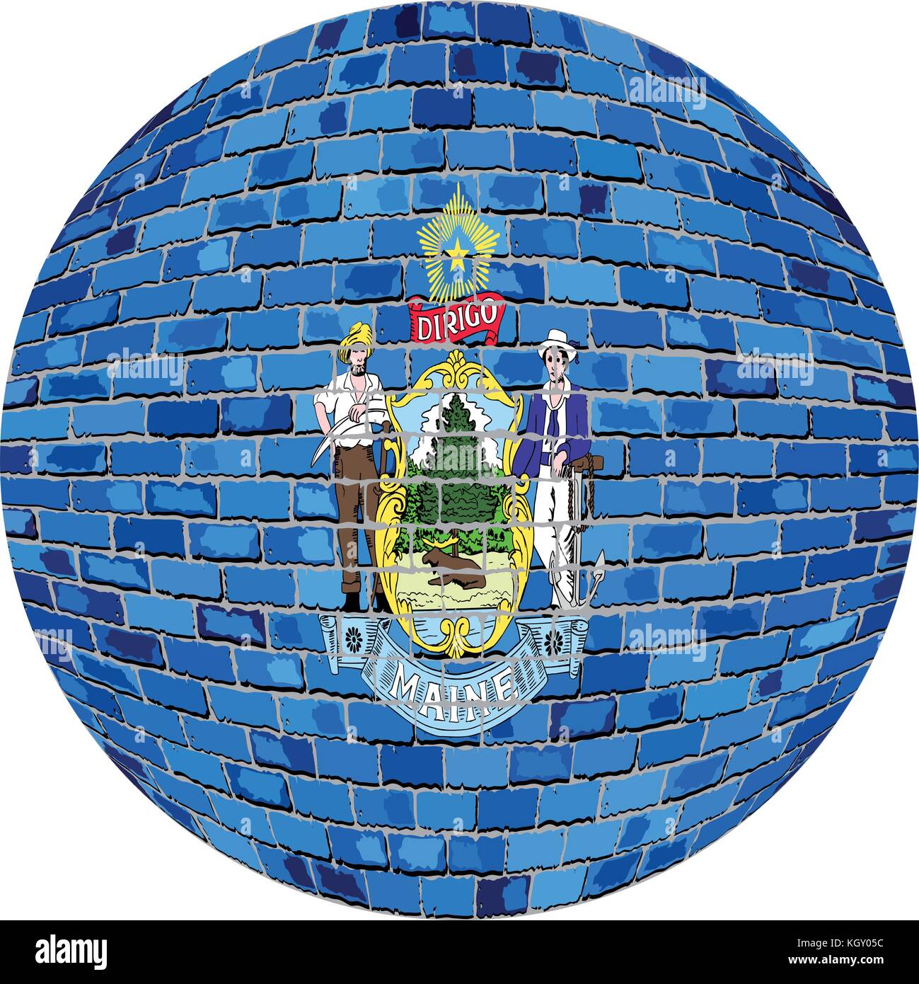 Ball With Maine Flag Illustration Maine Flag Sphere In Brick Style