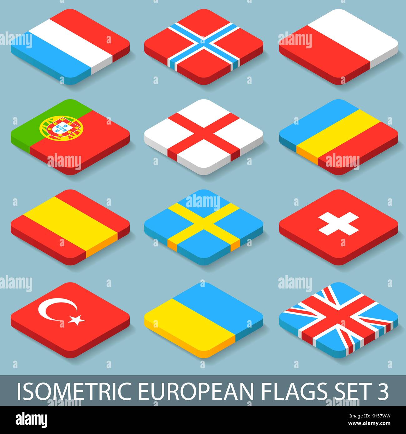 Flat Isometric European Flags Set Vector Illustration In Eps Stock