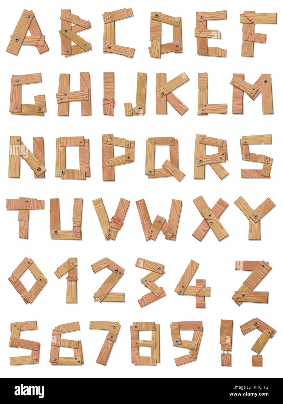 Wooden Vector Alphabet Font A To Z And Numbers Set 0 To 9