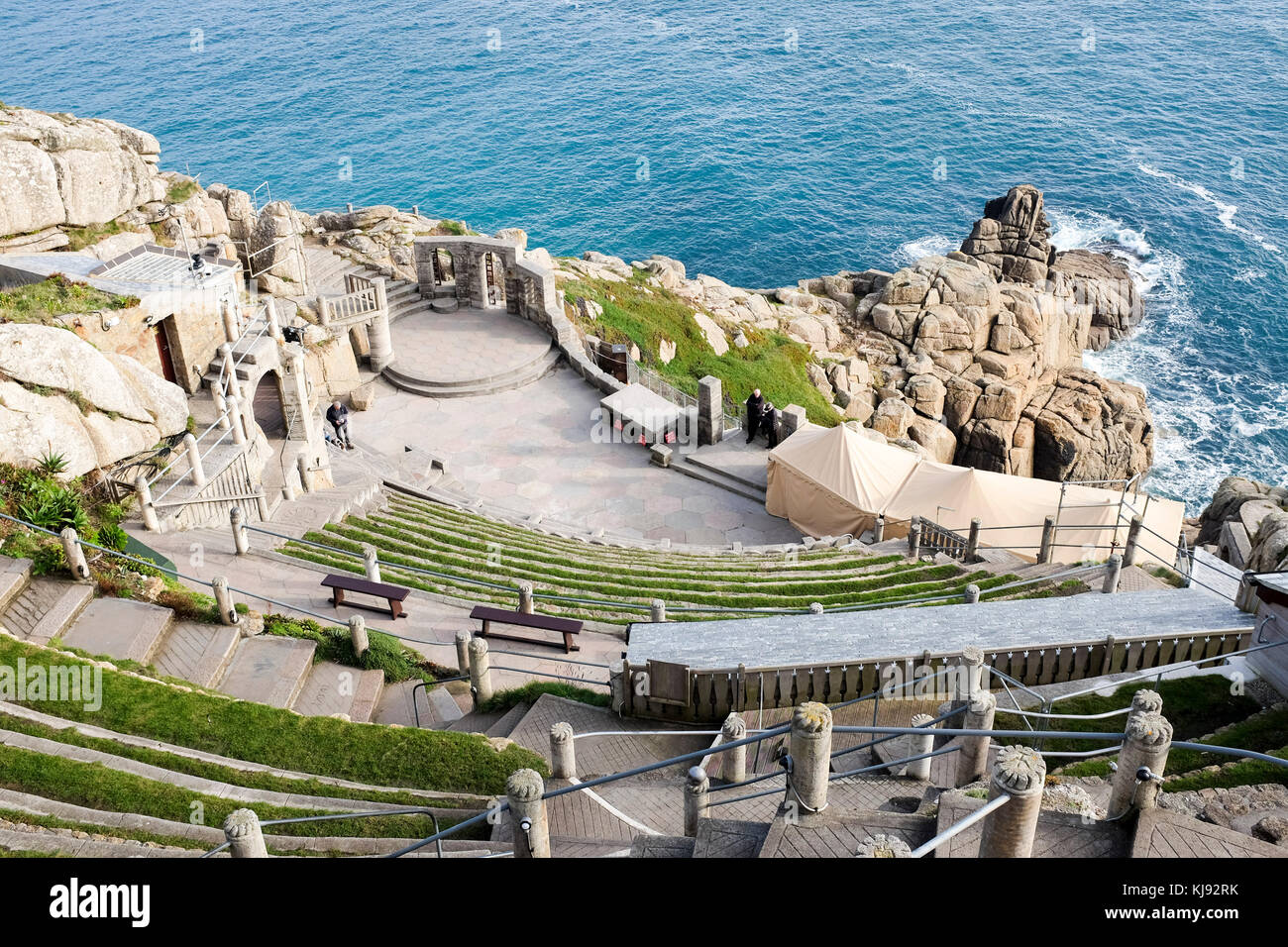 The famous Minack Theatre built into the cliffs at Porthcurno in Stock