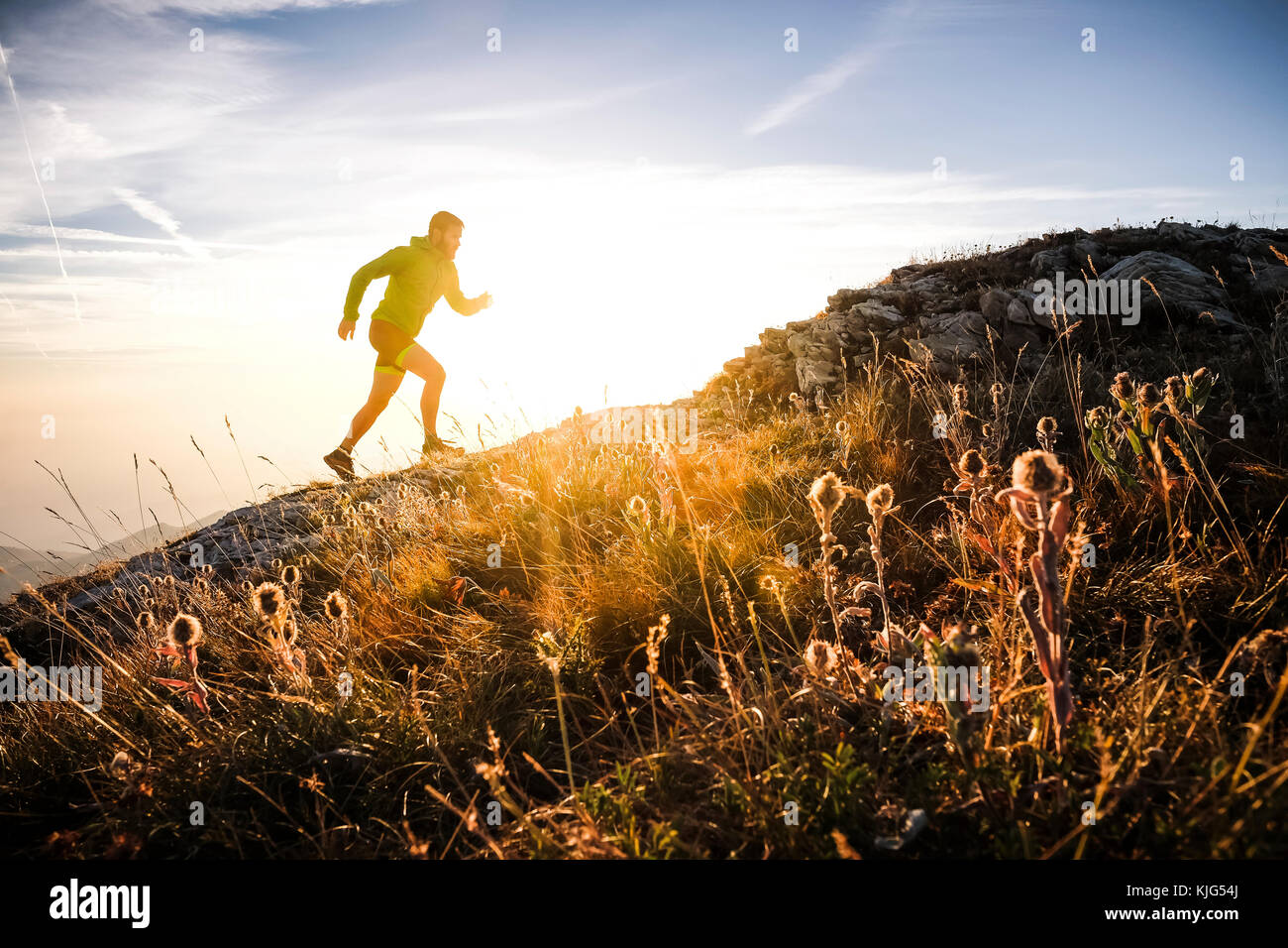 Italy Man Running On Mountain Trail Stock Photo Alamy