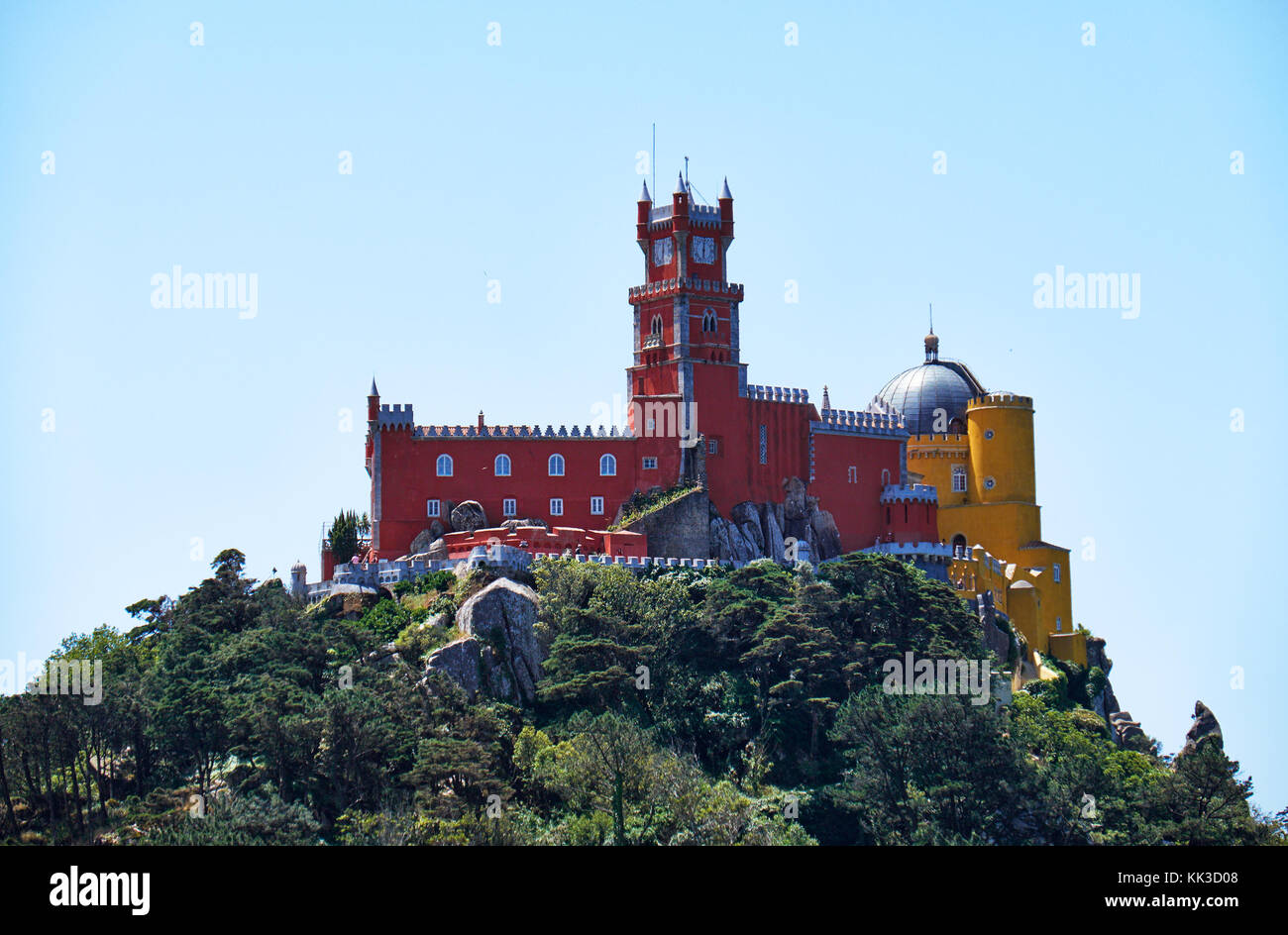 The View Of Pena Palace A Romanticist Colourful Castle On Rock In