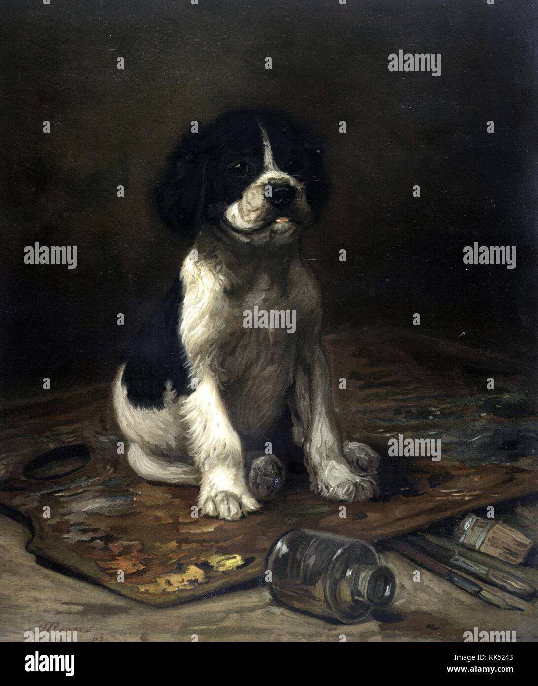 Color Print Of A Black And White Puppy Standing On Painters Palette Paint Brushes Underneath Titled My Model Art By Rogers Published L Prang Color Print Of A Black And White Puppy Standing On Painters Palette Paint Brushes Underneath Titled My Model Art By Rogers Published L Prang