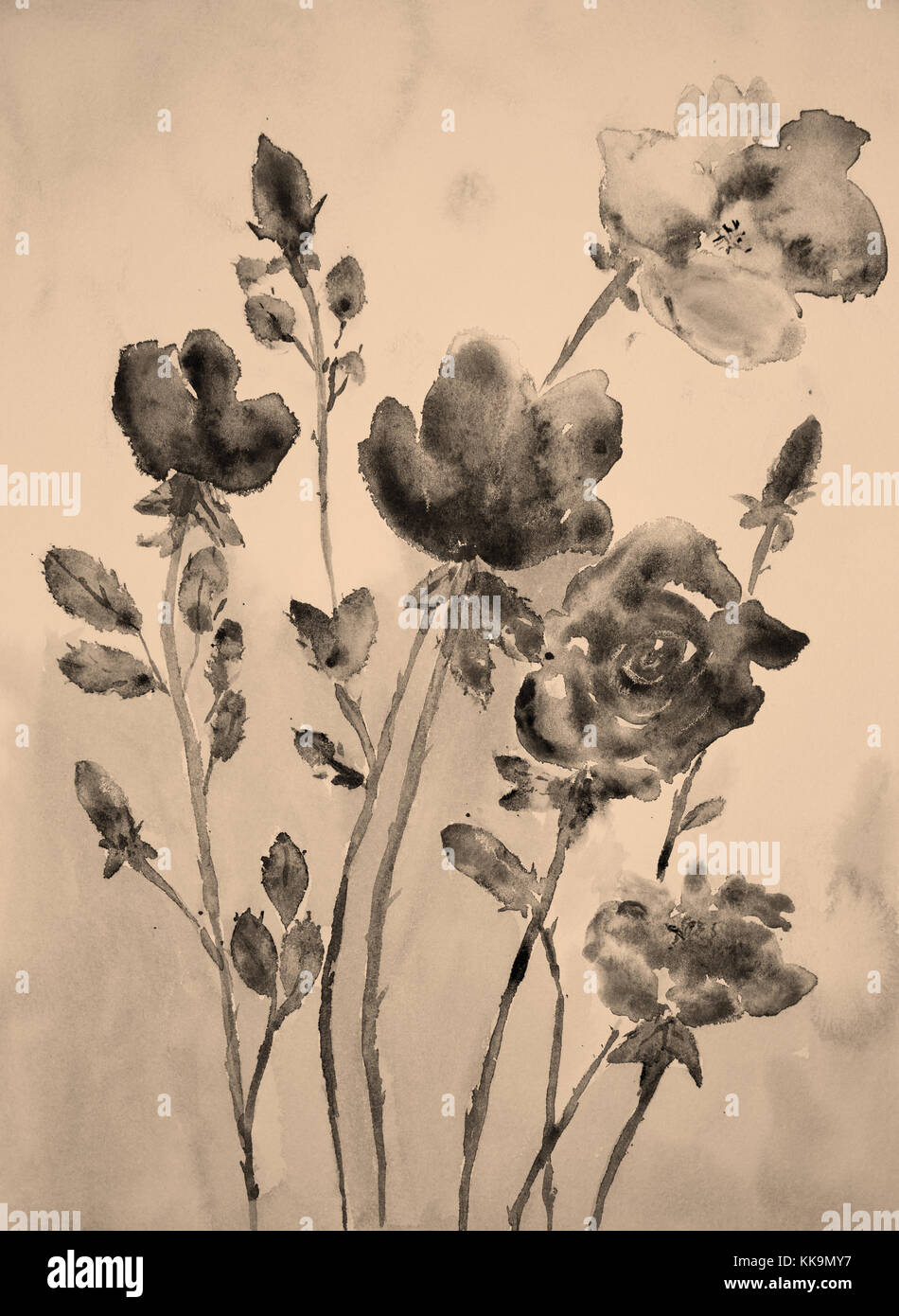 Vintage Retro Sepia Roses Background The Dabbing Technique Near Edges Gives A Soft Focus Effect Due To Altered Surface Roughness Of Paper Vintage Retro Sepia Roses Background The Dabbing Technique Near Edges Gives A Soft Focus Effect Due To Altered Surface Roughness Of Paper